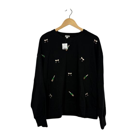 J. Crew Tops - J Crew Party Drinks Embroidered Sweatshirt Women's Size XL Black Knit Preppy NWT